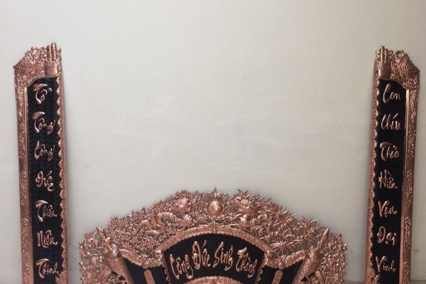 Bộ cuốn thư câu đối công đức sinh thành dát vàng