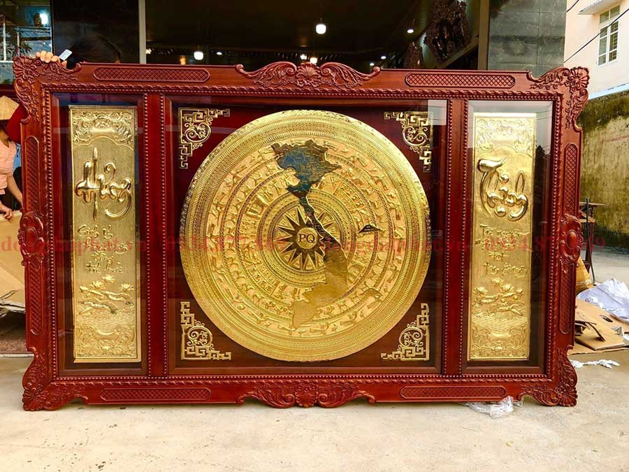 mặt trống đồng dát vàng 24k